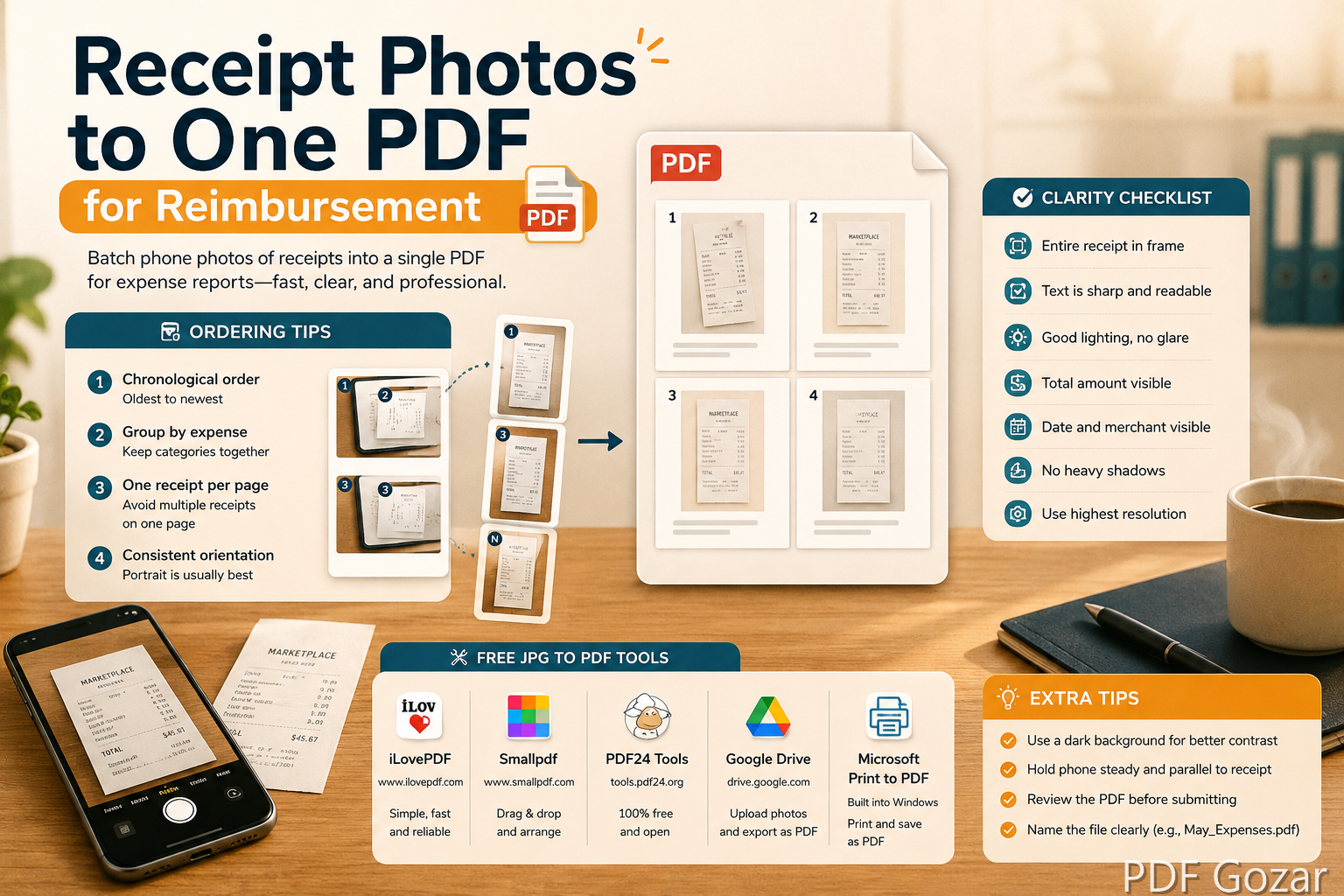 Receipt Photos to One PDF for Reimbursement