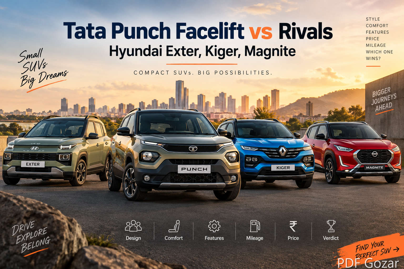 Tata Punch facelift vs rivals: Hyundai Exter, Kiger, Magnite