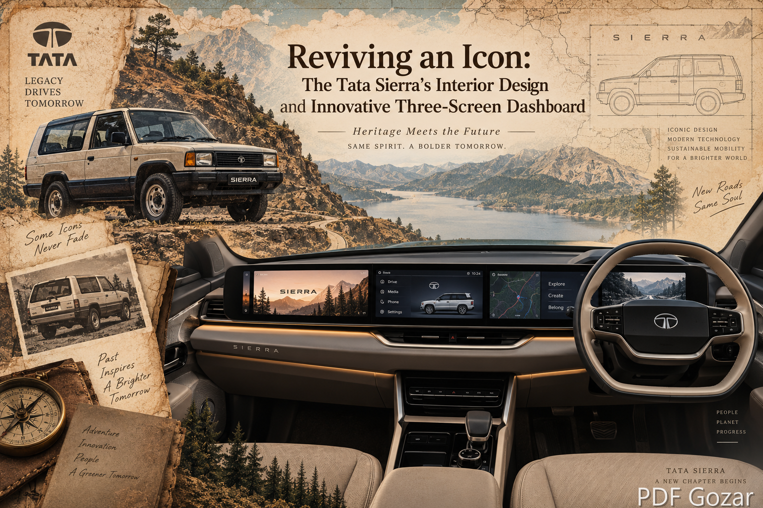 Tata Sierra interior design and three-screen dashboard