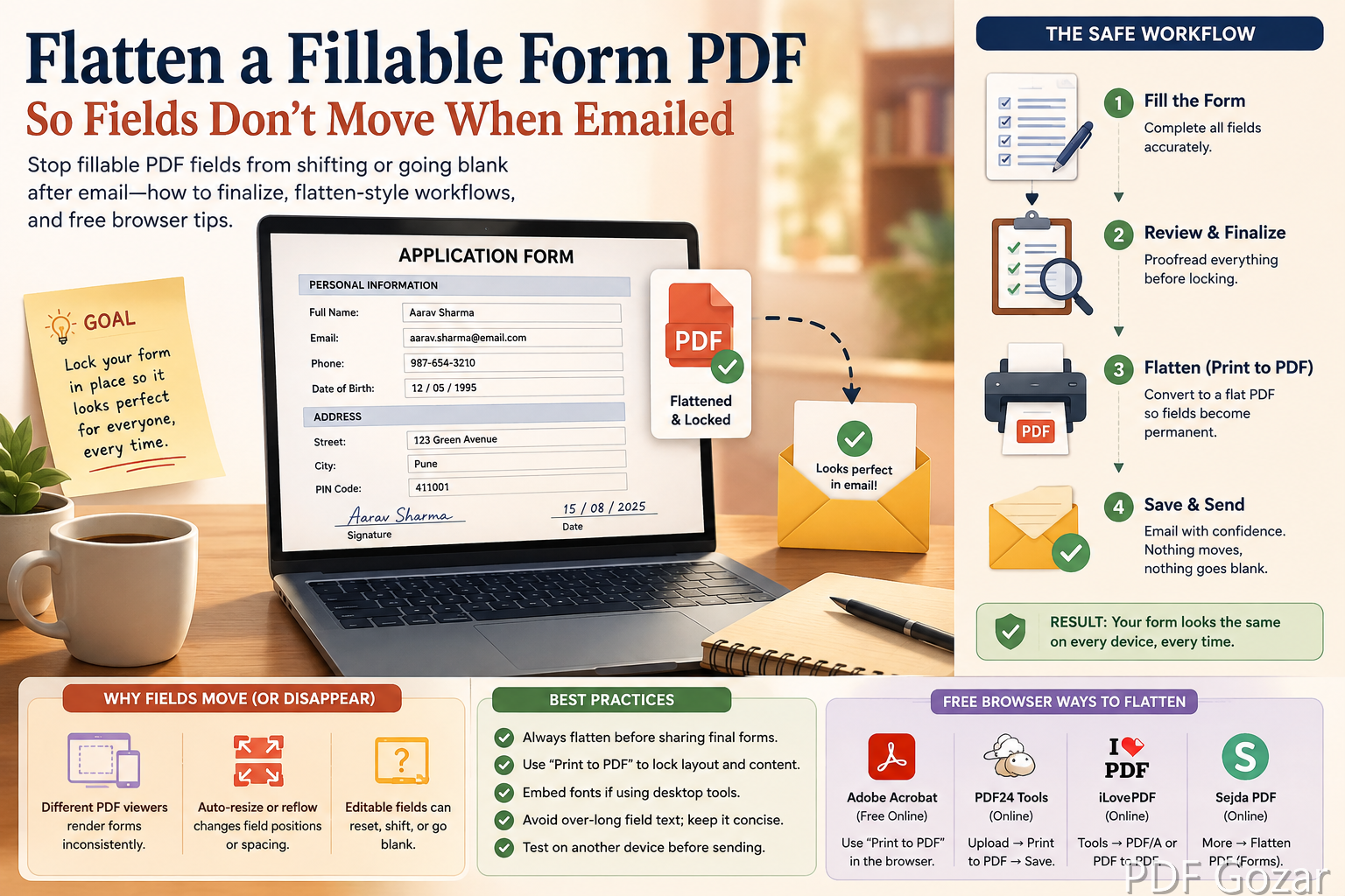 Flatten a Fillable Form PDF So Fields Don’t Move When Emailed