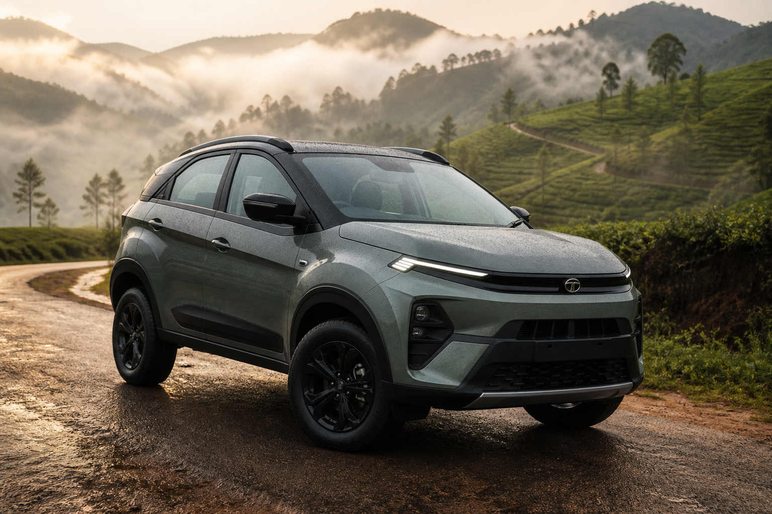 Tata Nexon Camo Edition Munnar Mist 2026 front three-quarter
